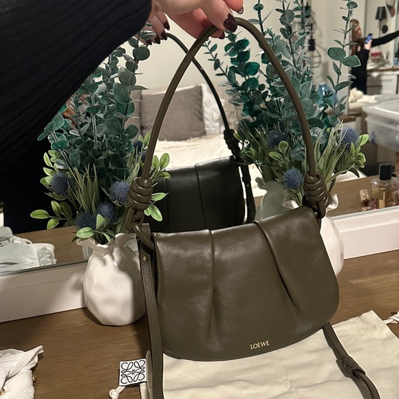 NEW Loewe PASEO CONVERTIBLE LEATHER SHOULDER BAG IN 3969 DARK KHAKI G - Picture 3 of 7